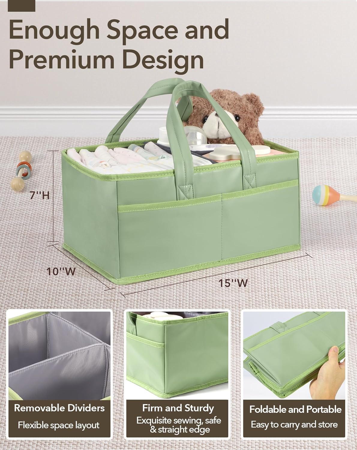URMYWO Diaper Caddy Organizer - Portable Baby Diaper Caddy with Handle, Large Nursery Organizer Storage Basket for Newborn Essentials, Baby Registry Must Have Shower Gift for Home and Car Travel