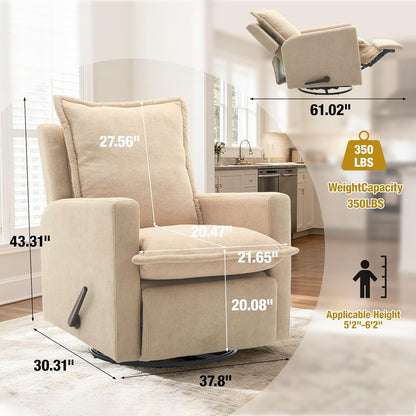 Euthymia Swivel Rocking Chair Nursery, High Back Glider Rocker Recliner Chair for Small Spaces, Manual Reclining Sofa for Living Room, Bedroom, Beige
