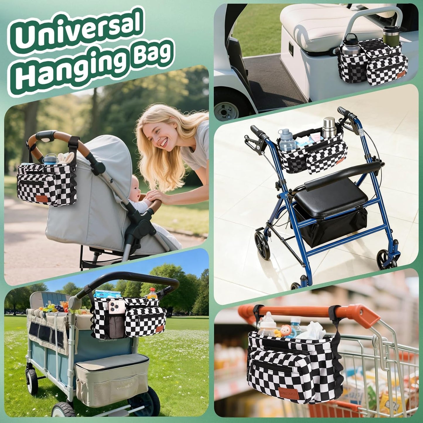 Guiseapue Universal Stroller Organizer with Cup Holder: Stroller Caddy Accessories with Detachable Phone Bag Fit for Uppababy, Non-Slip Straps, Walker Accessories, First Mothers Day Gifts for New Mom