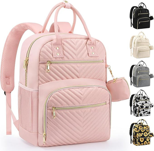 Pritent Diaper Bag Backpack,Baby Essentials Diapers Bag with Pacifier Case,Multipurpose Stylish Large Capacity Travel Backpack for Baby Girl/Boy(M-Pink)