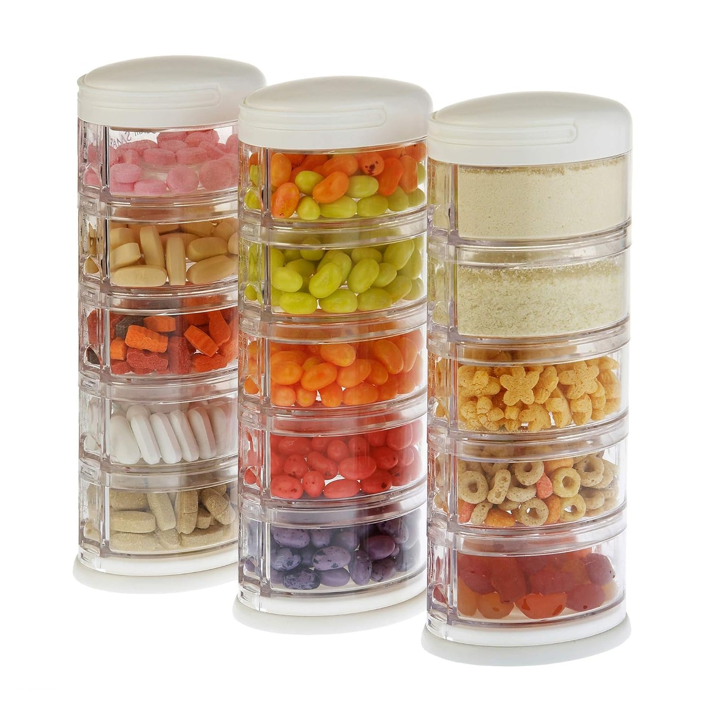 Innobaby Packin' Smart Stackable and Portable Storage System for Formula, Baby Snacks and More. Set of 5 Stackable Containers in Strawberry Sorbet. BPA Free.