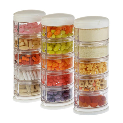 Innobaby Packin' Smart Stackable and Portable Storage System for Formula, Baby Snacks and More. Set of 5 Stackable Containers in Strawberry Sorbet. BPA Free.