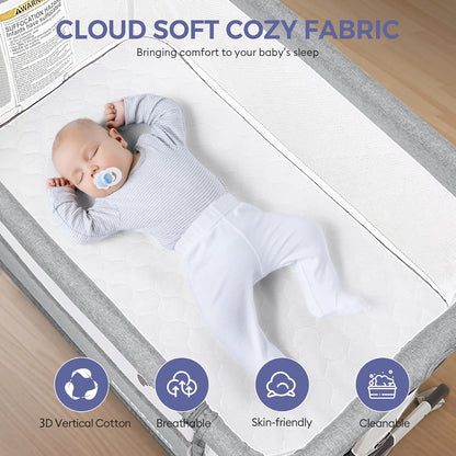 MOMFANN Baby Bassinet Bedside Sleeper, Upgraded Stability Bedside Crib with Full Mesh Sides, Soft Sheet, 6-Height Adjustment, Storage Basket, Easy Folding Portable Bassinet for Newborns, Gray