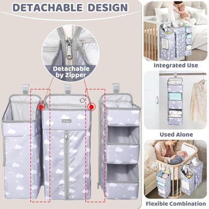Orzbow 3-in-1 Hanging Diaper Caddy Organizer for Changing Table, Nursery Organization and Diaper Stacker for Crib Wall, Removable Diaper Organizer for Baby Girl Essentials, Pink