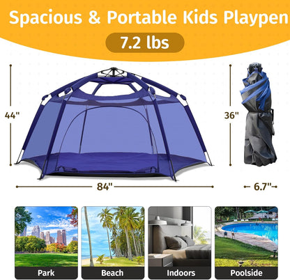 Alvantor® Baby Playpen Pop Up Play Yard 84"x84"x44”Large Mesh Kids Toddler Play Pen Indoor & Outdoor Safe Space Foldable Lightweight Mosquito Playpen Canopy for Infants Toddlers Pets, Navy