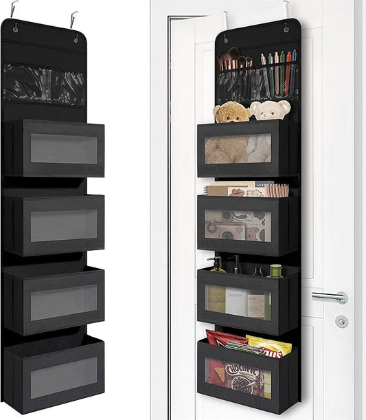Giraffe Creation Over Door Organizer with 4 Large Capacity Pockets, Hanging Organizer Storage for Closet Bathroom Nursery Bedroom Dorm, Toys Cosmetics Sundries and Baby Essentials, Black