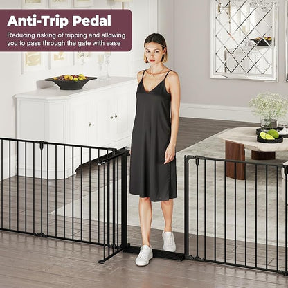 190" Extra Wide Baby Gate Playpen, Adjustable Baby Fence Play Yard, Long Dog Gates Indoor for Stair Doorway Fireplace, Large Child Gate for Toddler Kid Pet, Family Essentials Safty Gate, Black