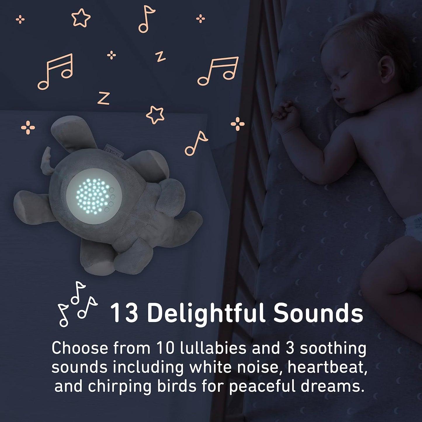 PureBaby Sound Sleepers Portable Sound Machine & Star Projector - Plush Sleep Aid for Baby and Toddlers with Soothing Night Light Display, 10 Lullabies, White Noise, and Heartbeat Sounds (Polar Bear)