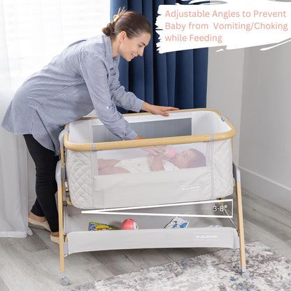 3 In 1 Baby Bassinet with Wheels, Portable Bedside Sleeper for Baby with 7 Adjustable Heights and Foam Mattress, Baby Bedside Crib for Newborns and Infants with Storage Basket, Carry Bag Included