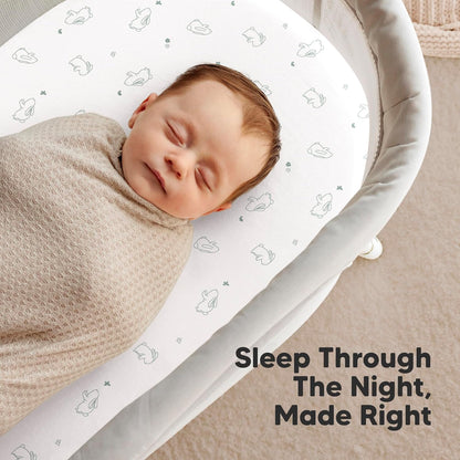 2-Pack Organic Bassinet Sheets for Girls, Boys - 100% Cotton Bassinet Mattress Sheets Compatible with Halo Bassinest Swivel Sleeper, Graco, Baby Delight, Chicco, Unisex Fitted Bassinet Sheets (Elly)