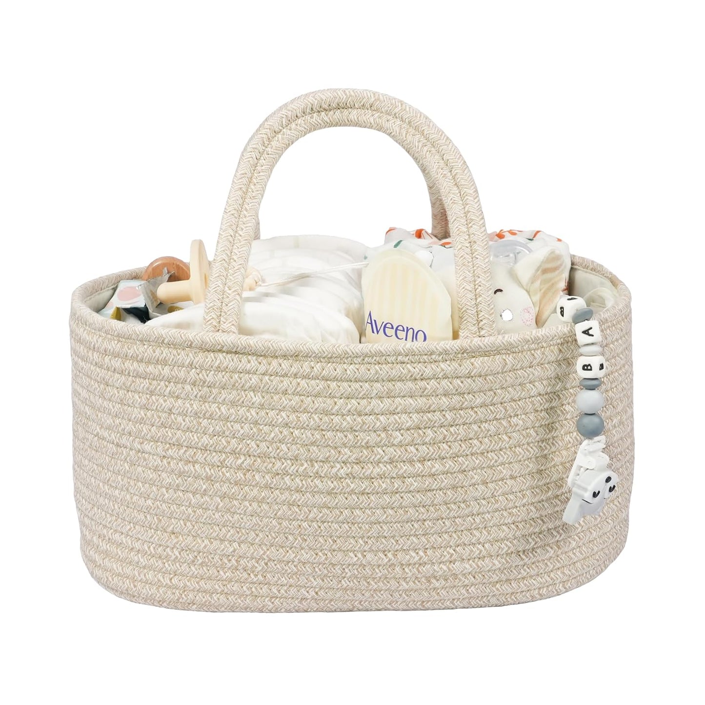 Baby Diaper Caddy Organizer for Girl Boy Rope Nursery Storage Bin Basket Portable Holder Tote Bag for Changing Table Car Travel Baby Shower Gifts Newborn Essentials Registry Must Have Items Pink