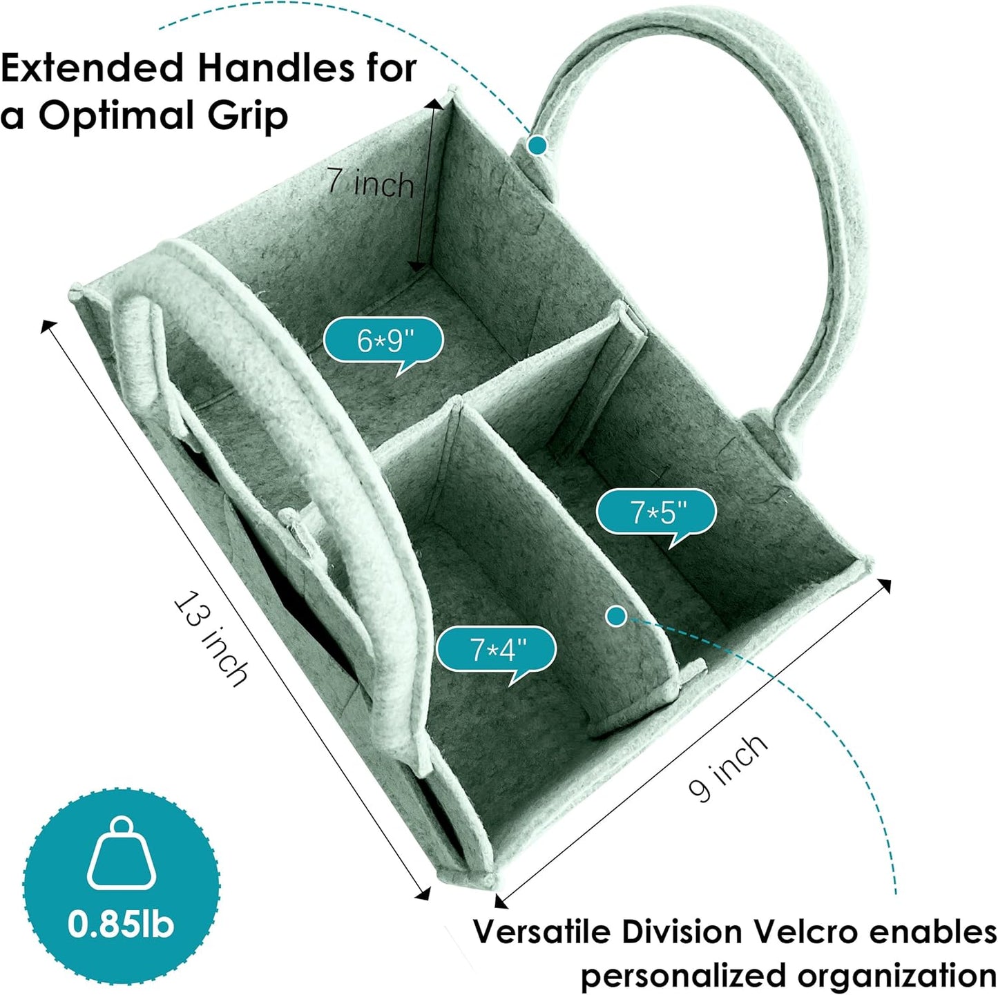 Cute Castle 2 Pack Diaper Caddy Organizer - Portable Baby Caddy Organizer with Handle, Nursery Storage Bin and Car Organizer for Girls, Boys - Baby Gift Basket - Grey