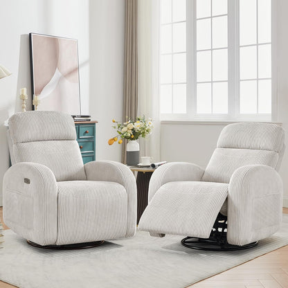 Swivel Rocker Recliner Chair, Rocking Recliner for Nursery with Side Pockets, Manual Swivel Reclining Nursery Glider Chair for Breastfeeding Living Room, Camel Chenille