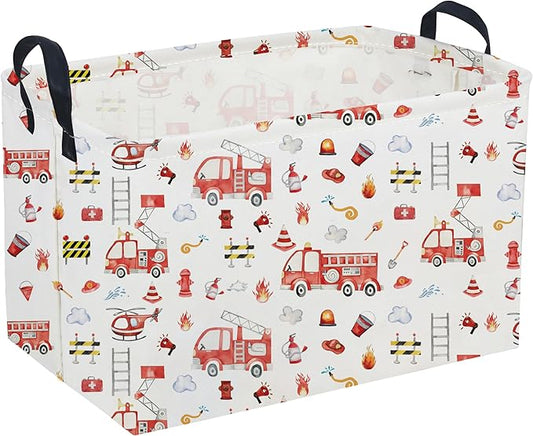 Sanjiaofeng Rectangular Fire Engine Storage Basket,Kids Toy Storage Bin,Nursery Hamper,Kids Storage Basket with Handles,Home Organizer,Books Box,Gift Baskets,Car Room Decor(Fire Engines)