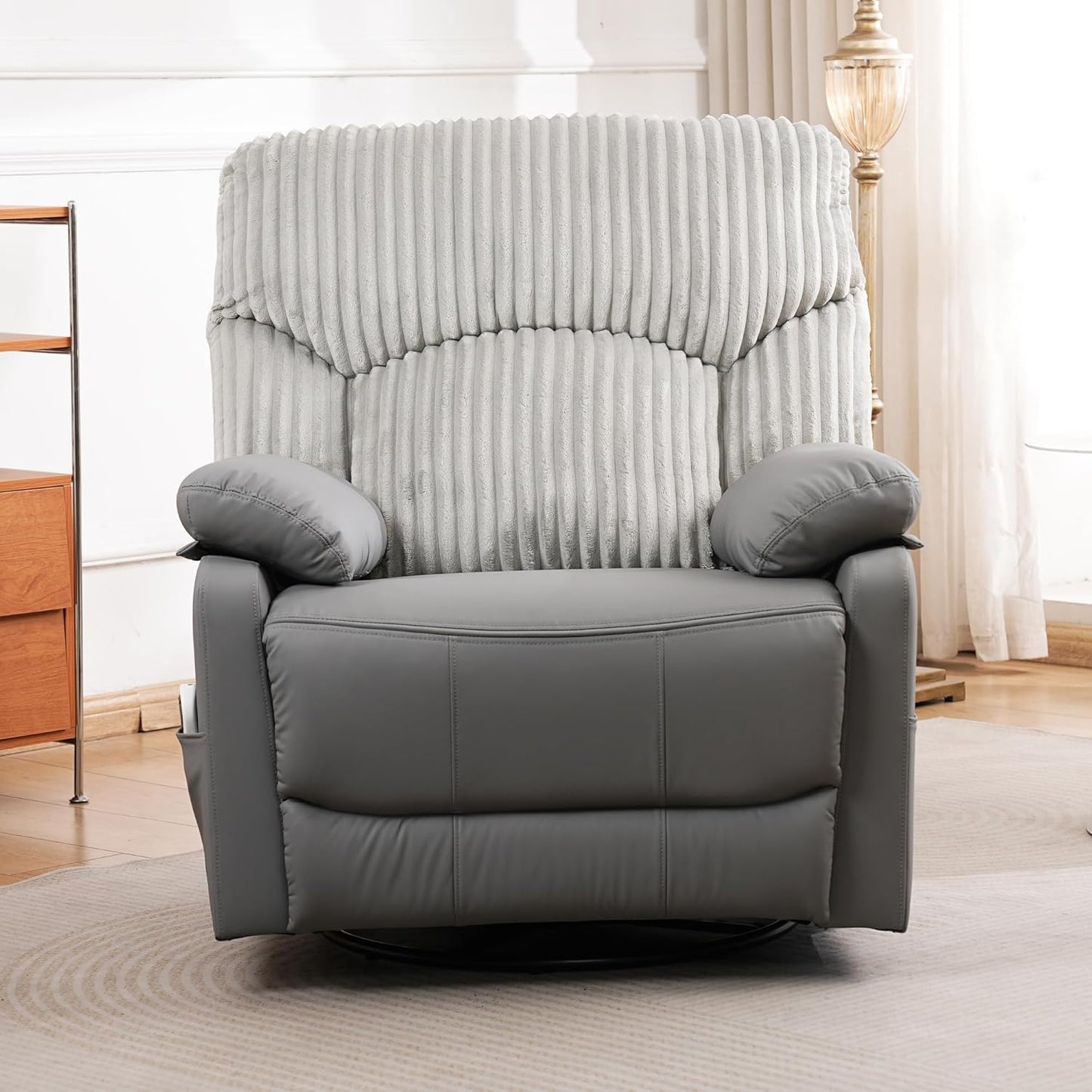 GRAINELL Oversize Power Swivel Recliner, 40in Wide Electric Glider Rocking Chair with Headrest Adjustment, USB Port, 270° Swivel, Rock 30° – for Living Room, Nursery, Black (5" 7' to 6" 1' Height)