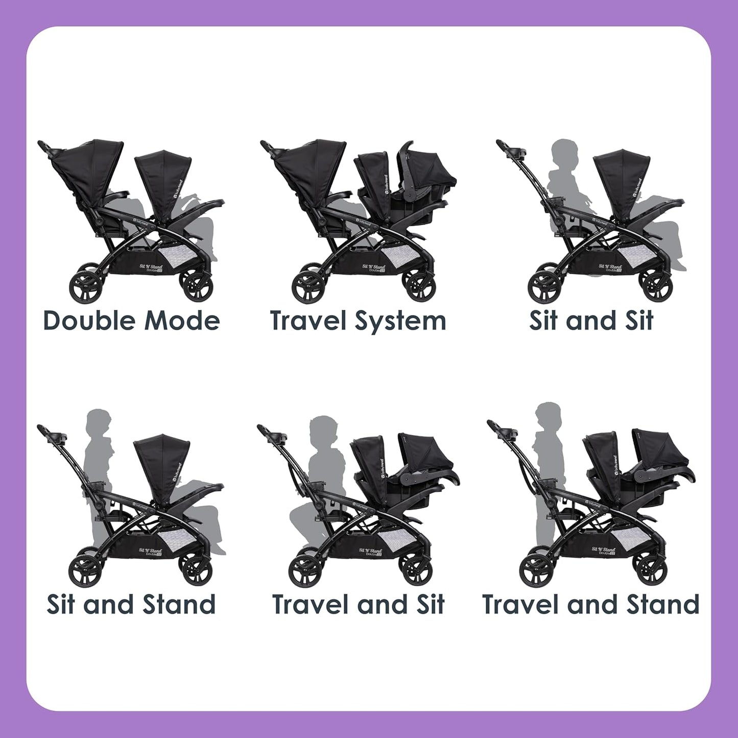 Baby Trend Sit N' Stand® Double 2.0 Stroller, Dash Black