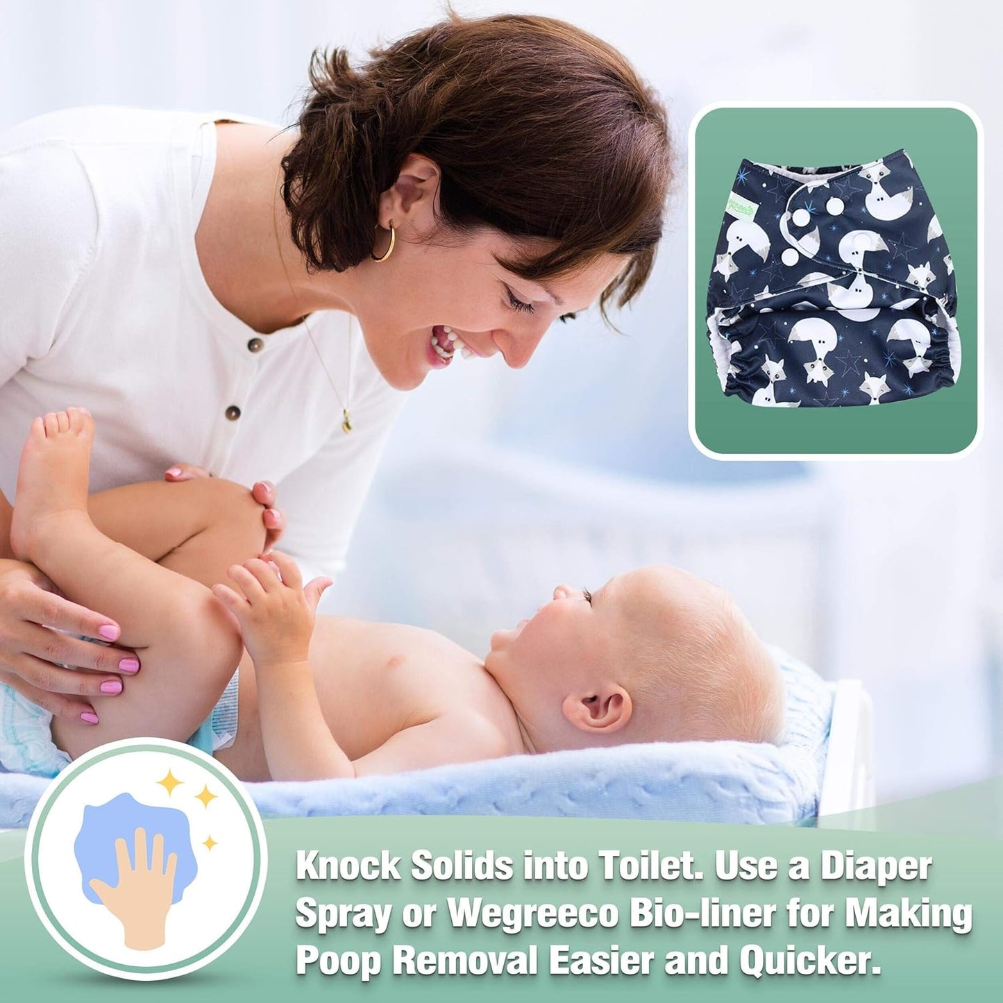 wegreeco Cloth Diapers 6 Pack with 6 Inserts & 1 Wet Bag, Washable Cloth Diapers for Babies, One Size Adjustable Reusable (Flower)