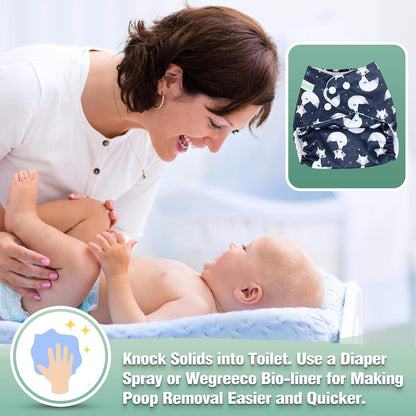 wegreeco Cloth Diapers 6 Pack with 6 Inserts & 1 Wet Bag, Washable Cloth Diapers for Babies, One Size Adjustable Reusable (Flower)