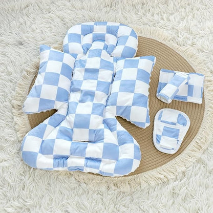 DILIMI Infant Car Seat Insert, Baby Car Seat Head Support with 3 Strap Paddings, Soft Newborn Car Seat Cushion for Stroller, Swing, Bouncers, Blue Checkered