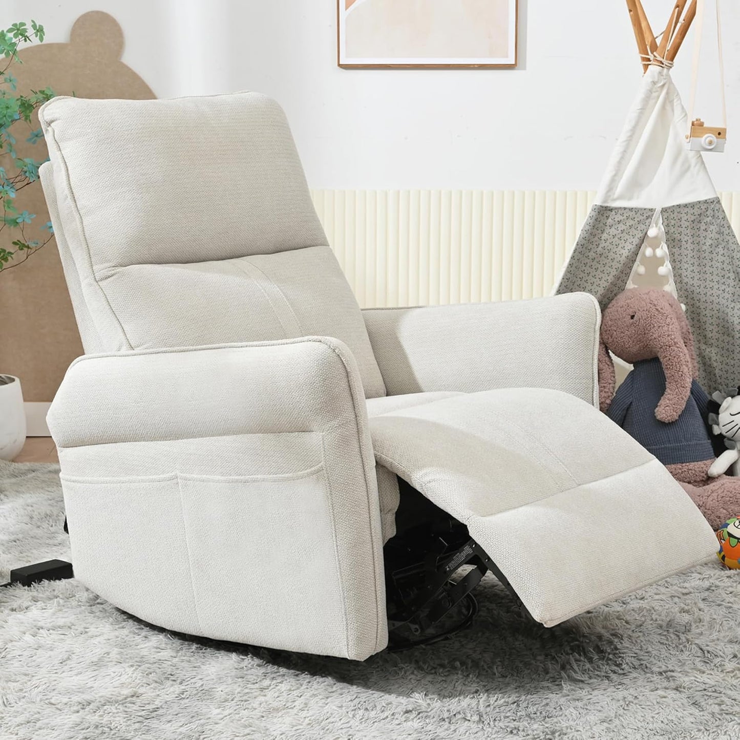 Power Swivel Rocker Recliner Chair for Nursery, Upholstered Snowflake Velvet 270°Swivel Glider Rocker Chair with USB Ports, Small Power Recliners for Small Spaces Living Room