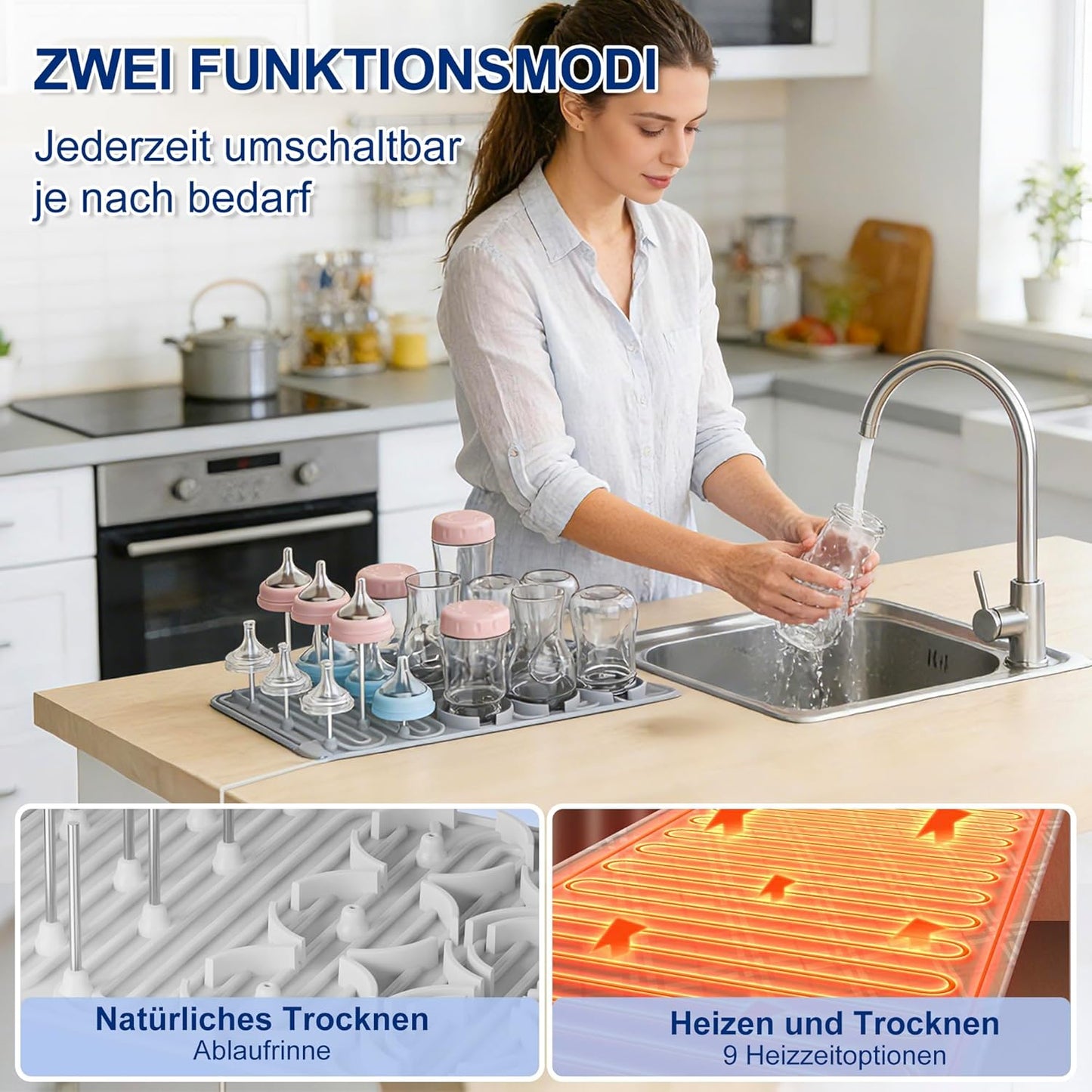 Baby Bottle Drying Rack, 14 Hook Vertical Drying Rack with Detachable Nipple Holder, Drying drip Tray, and Storage Bottle Rack