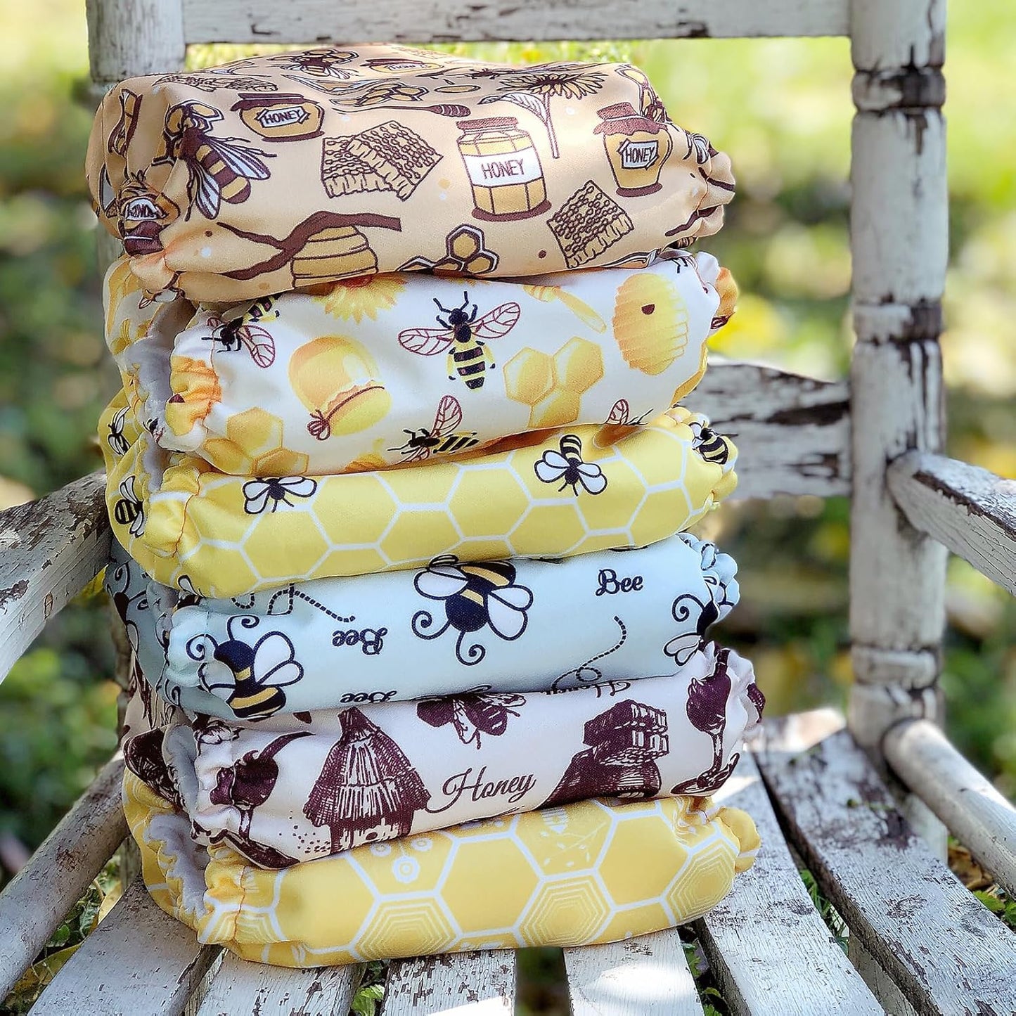 Mama Koala 3.0 Pocket Cloth Diapers for Babies with AWJ Lining, 6 Pack with 6 4-Layer Natural Cloth Diaper Inserts - Reusable and Washable Pocket Diapers(Hardworking Bees) - Colors A