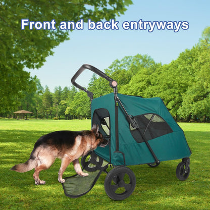 Large Dog Travel Stroller with 4 Heavy Duty Wheels Pet Stroller with Adjustable Handle - Double Doggie Capacity Jogger Wagon with Back Front Door for Small Medium Large Dogs (Dark Light Gray)