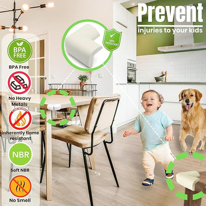 Soft Foam Corner Protectors for Baby, Bed Frame Corner Guards, Sharp Edge Desk Furniture Safety Cover Bumpers for Kids, 3M Adhesive Pre-Taped Rubber Padding Cushion (White, 8 Pack)