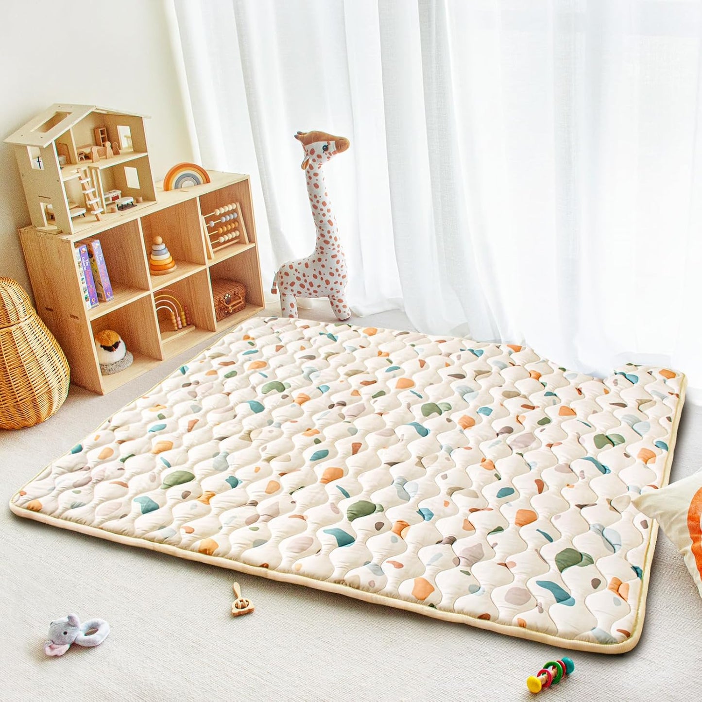 Baby Play Mat, 50x50 Playpen Mat with Super Soft Touch, Activity Mats with Upgraded Anti-Slip Bottom, Machine Washable Crawling Mats for Floor & Picnic (Animal Alphabets)