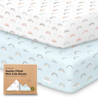 2-Pack Mini Crib Sheets Fitted - 38x26 Pack N Play Sheets for Pack and Play Mattress, Organic Cotton, Soft & Breathable Playard Bedding, Neutral Mini Toddler Bed Cover for Boys, Girls (Dragon Tale)