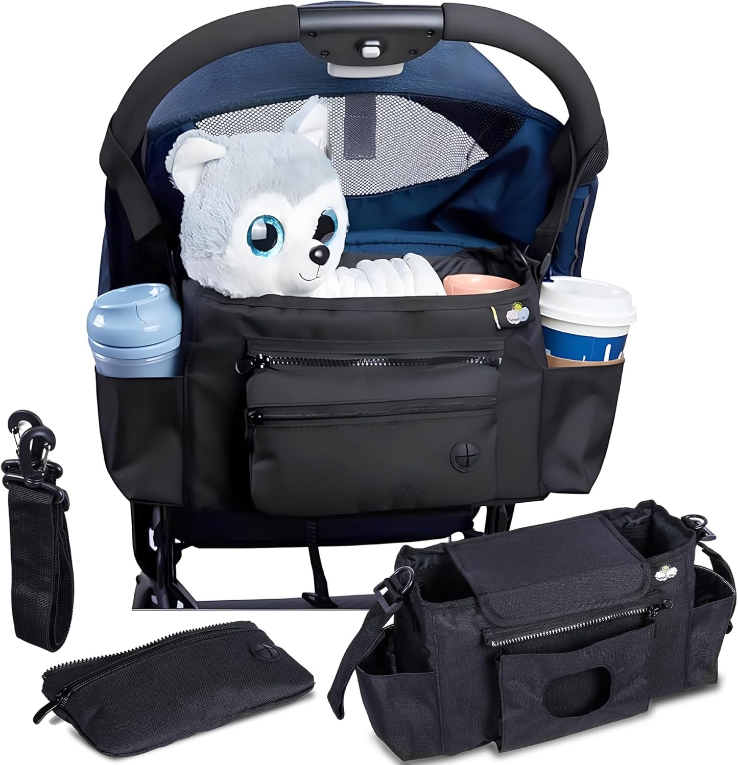 Universal Stroller Organizer - Multifunctional Stroller Caddy With Cup Holders - Non Slip Straps For All Strollers - Easy To Use