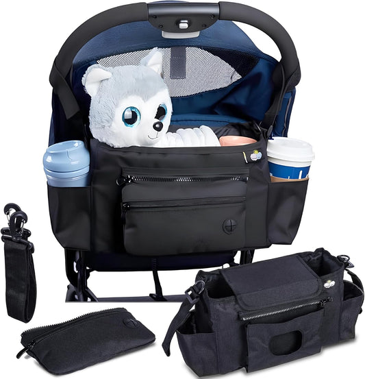 Universal Stroller Organizer - Multifunctional Stroller Caddy With Cup Holders - Non Slip Straps For All Strollers - Easy To Use