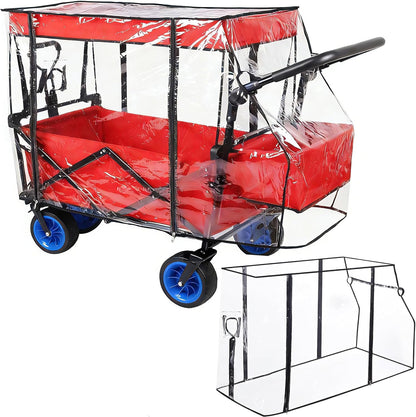 Universal Waterproof Wagon Cover, Two-Sided Zippers Clear PVC Rain Canopy with UV Protection, Windproof Design for Collapsible Carts, Strollers, Trolleys, Camping and Garden Use