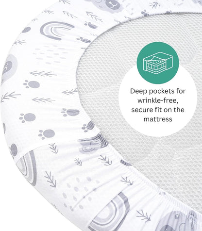 Bassinet Sheets for Papablic, CoZee, Cowiewie, Ezebaby, Nawahev Baby Bassinet Bedside Sleeper by TansyPanda, 3PC, 33x20, Ultra Soft, Breathable Snug Fit, Unisex Boys Girls, Gray White (Space Rockets)
