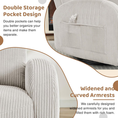 Nursery Glider Recliner, Power Swivel Rocking Recliner with USB & Type-C Port, Swivel Nursering Reclining Rocker with Double Pockets for Living Room, Camel Chenille