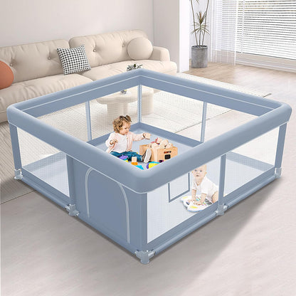 XVISHX 65 x 50 Inch Baby Playpen, Playpen for Babies and Toddlers, Baby Play Pen Playard for Indoor & Outdoor Active Center Game Fence, with Skin-Friendly Fabric and Soft Breathable Mesh, Grey