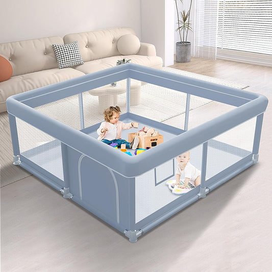 XVISHX 65 x 50 Inch Baby Playpen, Playpen for Babies and Toddlers, Baby Play Pen Playard for Indoor & Outdoor Active Center Game Fence, with Skin-Friendly Fabric and Soft Breathable Mesh, Grey