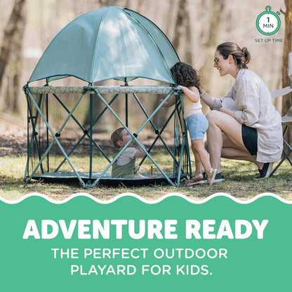 Baby Delight Go With Me Eclipse Mesh Portable Playard | Playpen | Sun Canopy | Indoor and Outdoor | Watercolor Stripe Base