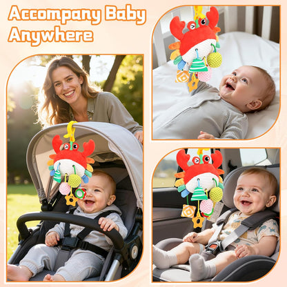 Car Seat Toys for Babies 0-6 Months, Baby Hanging Toys for Car Seat, Stroller, Crib, Gym with Pulling Cords, Rattle, Mirror, Stroller Toys for Baby Infant Newborn Toddler Boy Girl Easter Gifts