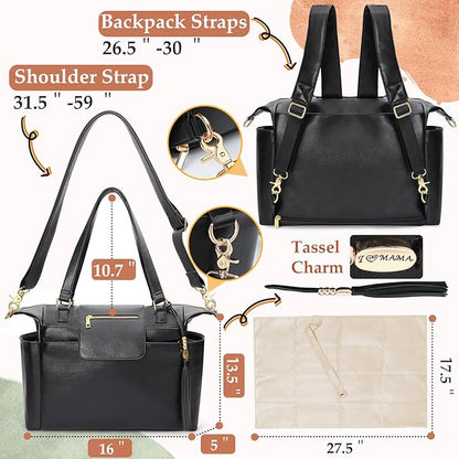 Omanmoli Diaper Bag Tote Leather Diaper Bag Backpack LargeBaby Diaper Bag 14 Diaper Bag Organizing Pouches,Changing Pad,Crossbody Strap,4 Insulated Pockets,Black