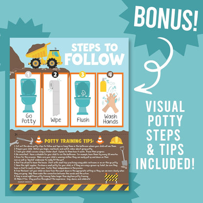 Hadley Designs Potty Training Chart for Toddlers Boys -10 Sticker Potty Chart for Toddlers Boys, 8.5x11" Potty Training Sticker Charts for Toilet Success, Monster Truck Toddler Reward Chart for Kids