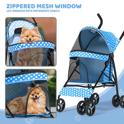 Magshion Compact Pet Stroller for Small-Medium Dogs/Cats up to 22lbs, 4-Wheel Lightweight Umbrella Shaped Portable Puppy Travel Jogger with Breathable Mesh, Cup Holder & Rear Storage, Black