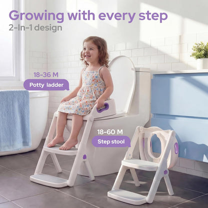 lalalark Potty Training Seat, 2-in-1 Toddler Toilet Seat with Steps, Upgrade Potty Step Stool for Toddler with Anti-Slip Pad Step Stool, Extended Splash Guard, Foldable Potty Ladder Boys Girls, Green