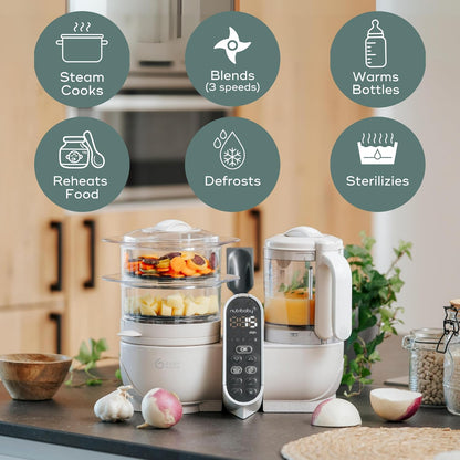 Babymoov Duo Meal Station 6-in-1: Multi-Speed Baby Food Maker, Steamer & Puree Blender, Baby Food Processor that Warms & Defrosts, Bottle Sterilizer (Nutritionist Approved), Mineral Beige