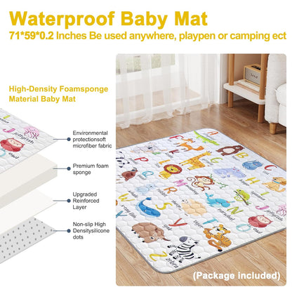 Premium Baby Playpen with Mat, 71x60 Inches Extra Large Playpen for Babies and Toddlers, Indoor & Outdoor Activity Center, Safety Baby Play Pen with Gate Prints