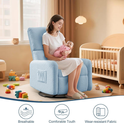 Korser 360° Rocking Chair, Nursery Rocker Chair with Side Pockets, Glider Nursing Chair with Steel Structure Base, Small Chair for Small Spaces, Sherpa Swivel Accent Chairs for Living Room, Nursing