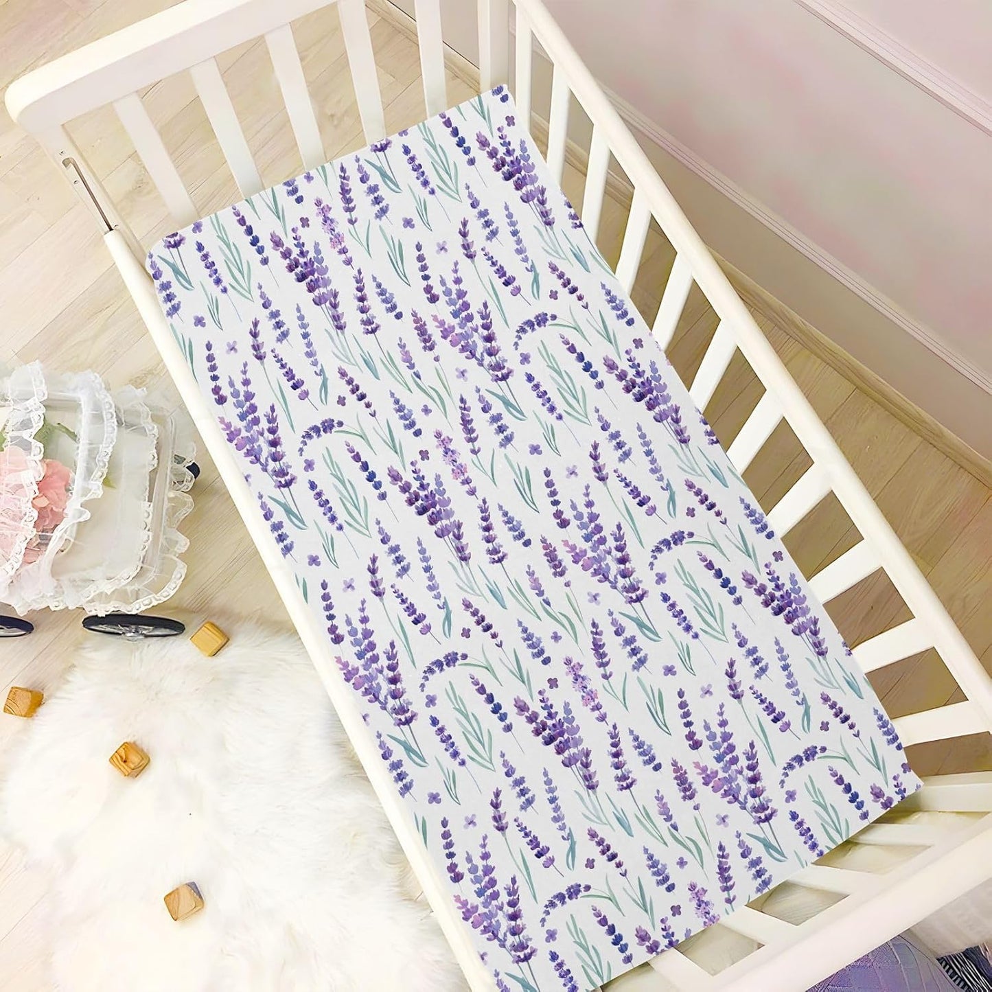 Fitted Crib Sheets White Bears with Clouds Stretchy Portable Playard Sheets for Baby Toddler, Breathable Soft Mini Crib Mattress 39 x 27 in for Boys and Girls