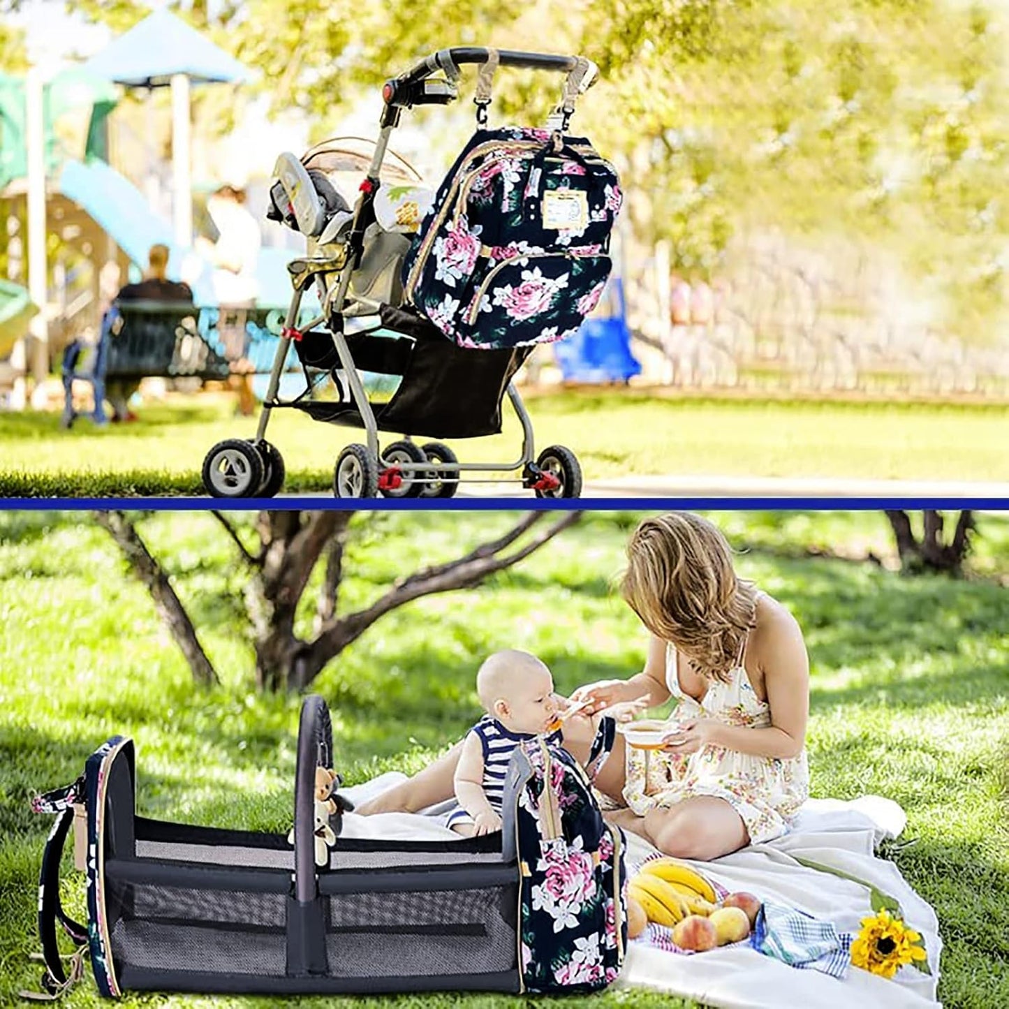 GurZinn Diaper Bag Backpack with Changing Station, Foldable for Bady Toddler, 3 in 1 Large Capacity Newborn Essentials Organizer with Stroller Hook for Girls and Boys（Pink）