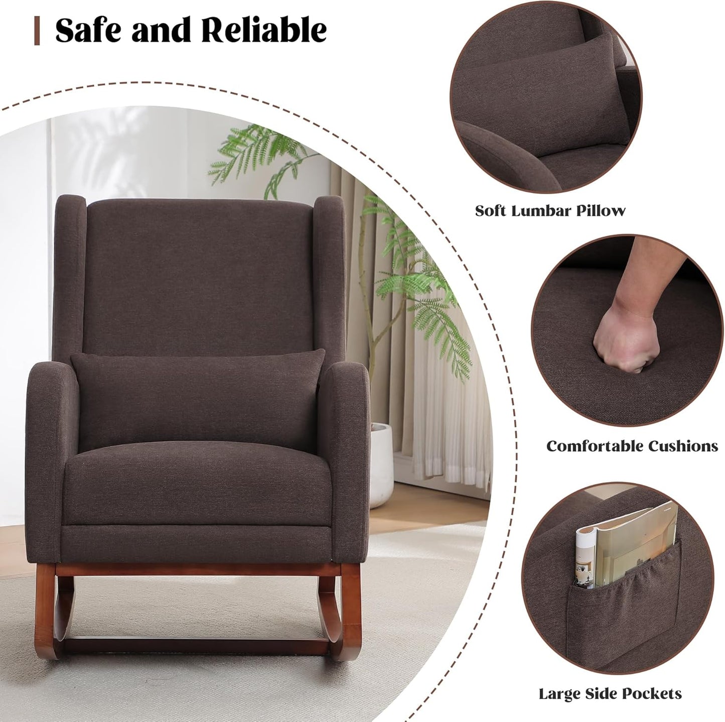 HCHAIRH Rocking Chair Nursery, Nursery Rocking Chairs with Foot Rest, Comfy Fabric Glider Rocker Nursing Chair with High Back for Nursing, Living Room, Bedroom, Beige
