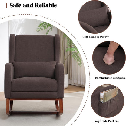 HCHAIRH Rocking Chair Nursery, Nursery Rocking Chairs with Foot Rest, Comfy Fabric Glider Rocker Nursing Chair with High Back for Nursing, Living Room, Bedroom, Beige